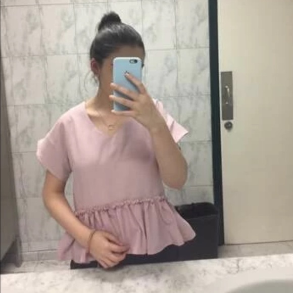 Flounce V-Neck Peplum Top in Pink - Picture 5 of 5